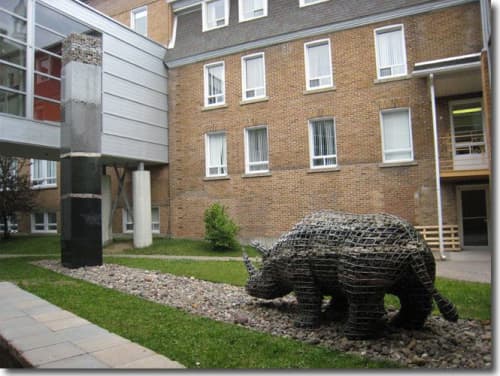 Sea Rhinoceros and Poetical Layers | Public Sculptures by Roger Gaudreau | Quai des Arts in Carleton-sur-Mer. Item made of steel with stone