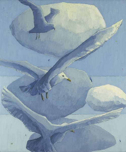 'Three Gulls' oil painting by Scott Redden | Oil And Acrylic Painting in Paintings by Scott Redden. Item made of linen & synthetic