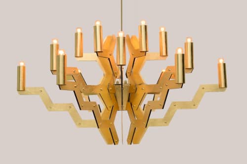 Arm 18 Chandelier Gold 75 | Chandeliers by ADAMLAMP. Item made of steel works with minimalism & mid century modern style