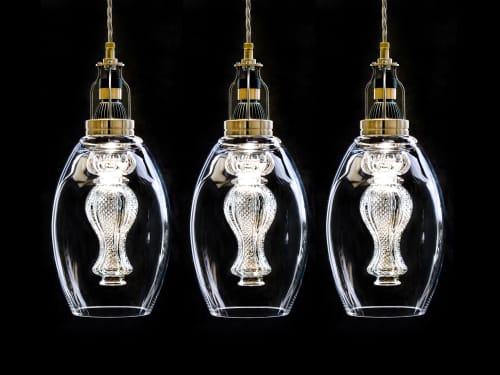 Blown glass/crystal inserts #33 Triplets | Pendants by Vitro Lighting Designs. Item made of metal & glass