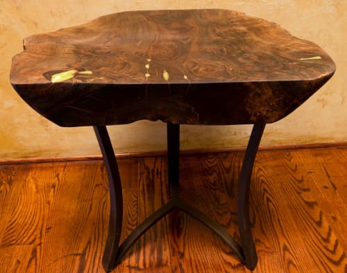 Walnut Burl End Table with Green Serpentine Inlay | Tables by Natural Wood Edge Creations by Rick Griggs. Item composed of walnut