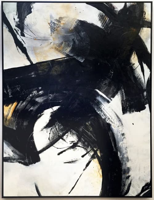 Yesterday Ended Last Night - gold, black and white abstract | Oil And Acrylic Painting in Paintings by Lynette Melnyk. Item composed of canvas and synthetic
