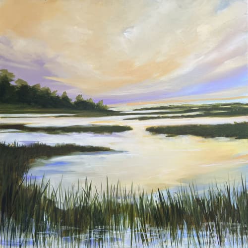 Sunset Cove - wetlands, marsh, lowcountry painting | Oil And Acrylic Painting in Paintings by Filomena Booth Fine Art. Item made of canvas works with coastal style