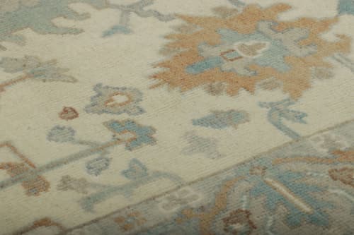 Rug & Kilim’s Oushak Rug in Blue and Cream with Floral | Area Rug in Rugs by Rug and Kilim