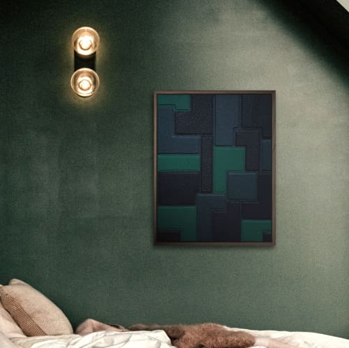 Gweledva (Landscape) Abstract wall art in shades of green | Mixed Media by Atelier C.U.B. Item composed of wood & leather