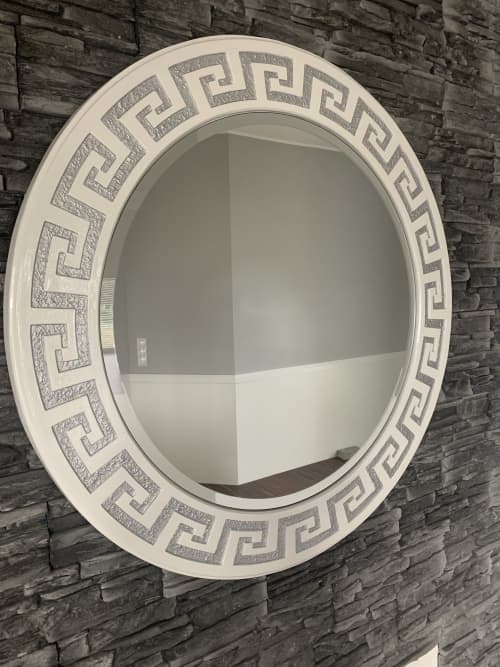 Greek pattern maeander mirror round hand made in Europe | Decorative Objects by ultimate European. Item composed of glass compatible with mid century modern and contemporary style