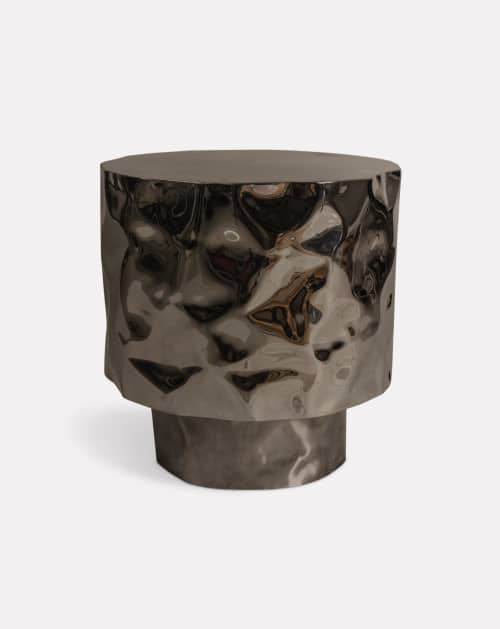 Column-Form Steel Accent Table — Nitush Aroosh | Bedside Table in Tables by Nitush Aroosh. Item made of steel works with contemporary & eclectic & maximalism style