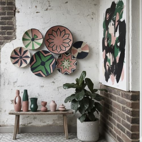 Set of 6 Boho Wall Plate Decor | Decorative Plate in Decorative Objects by Sarmal Design. Item composed of bamboo and cotton in boho or mid century modern style