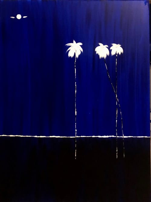 California Midnight Palms #5 | Oil And Acrylic Painting in Paintings by Dutch Montana Art | Corona Del Mar in Newport Beach. Item made of wood with canvas