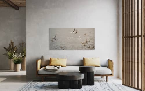 Stingrays_Mountains | Mixed Media by Janine Lambers, Gold. Item composed of birch wood