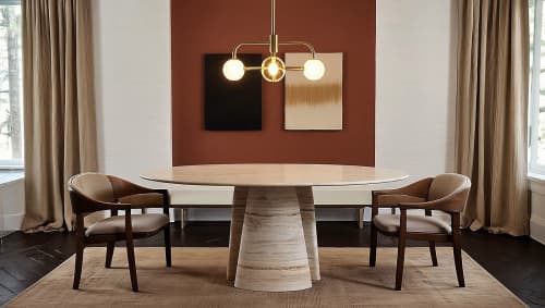 Travertine Round Dining Table | Tables by HamamDecor LLC. Item composed of marble in mediterranean or modern style