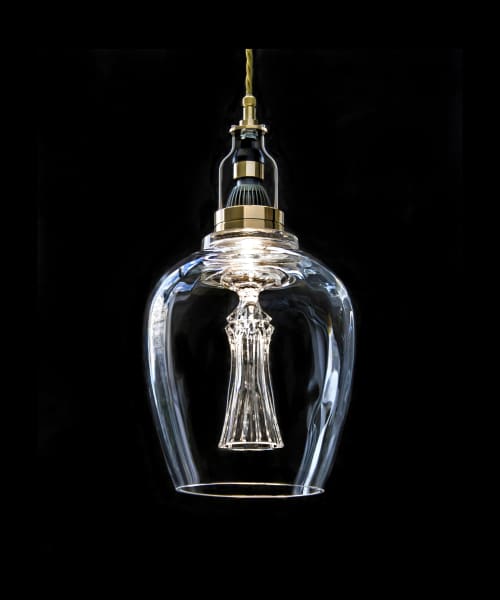 Blown glass/crystal inserts #37F | Pendants by Vitro Lighting Designs. Item composed of bronze and glass