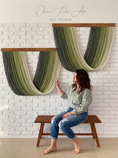 Maree Green -Made to order- Wall Decor | Macrame Wall Hanging in Wall Hangings by Olivia Fiber Art. Item made of wood with wool works with mid century modern & art deco style