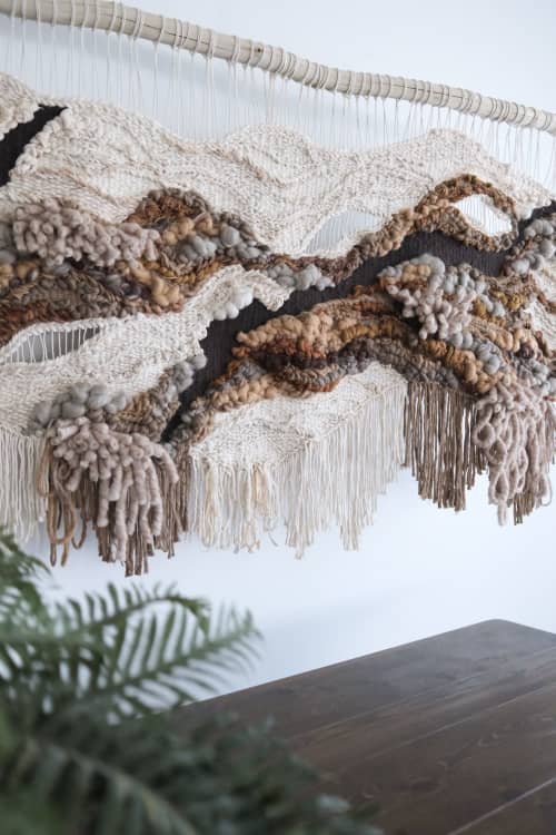 Handwoven Fiber Art Diptych, "Wander and Return | Tapestry in Wall Hangings by Rebecca Whitaker Art. Item made of cotton with leather works with boho & minimalism style