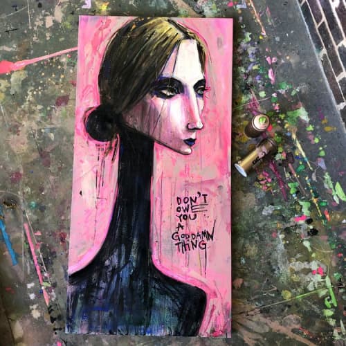 Goddam | Oil And Acrylic Painting in Paintings by Liz Haywood. Item made of canvas & synthetic