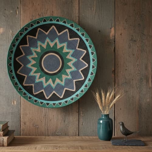 Large Basket for Boho Wall Decor | Decorative Plate in Decorative Objects by Sarmal Design. Item composed of cotton and fiber in boho or art deco style