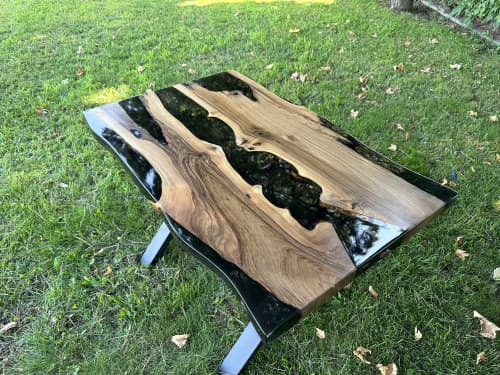 Black Epoxy Table - Walnut Epoxy Table - Live Edge Resin | Dining Table in Tables by Tinella Collection. Item composed of wood compatible with contemporary and country & farmhouse style