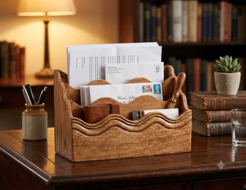 The Scalloped Wave Wooden Letter Rack | Storage by Famous Art Group Of Industries