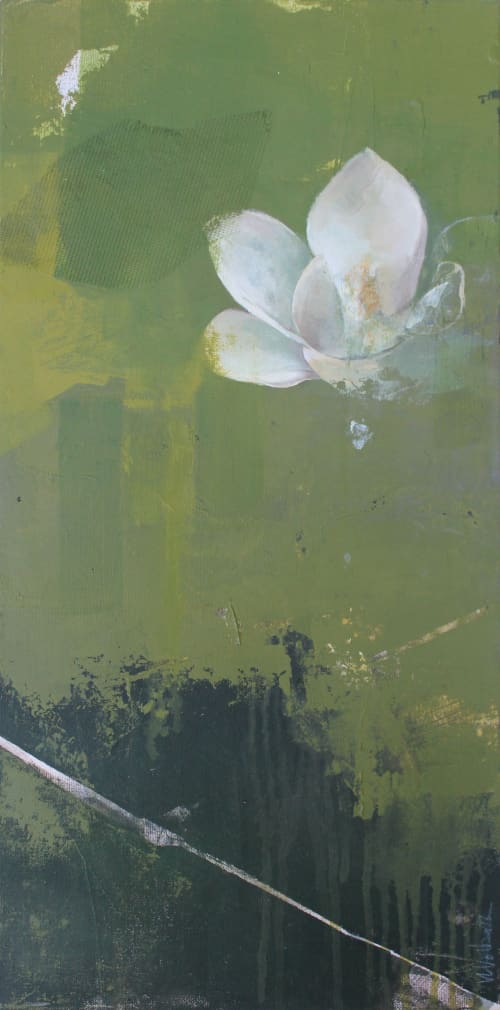 Marsh & Magnolia Mixed Media Painting | Paintings by VLVolborth Studio - Veronica Volborth. Item composed of canvas in contemporary or country & farmhouse style