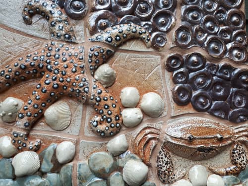 starfish and crab | Tiles by Connie Glover Pottery. Item made of stone
