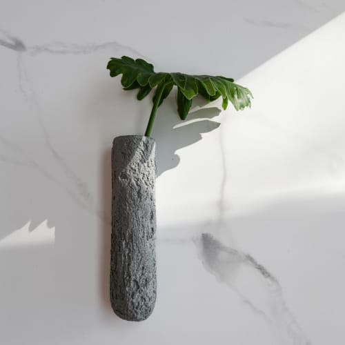 Wall Mounted Concrete and Glass Vase in Dove Grey Concrete | Vases & Vessels by Carolyn Powers Designs. Item made of concrete with glass works with minimalism & contemporary style