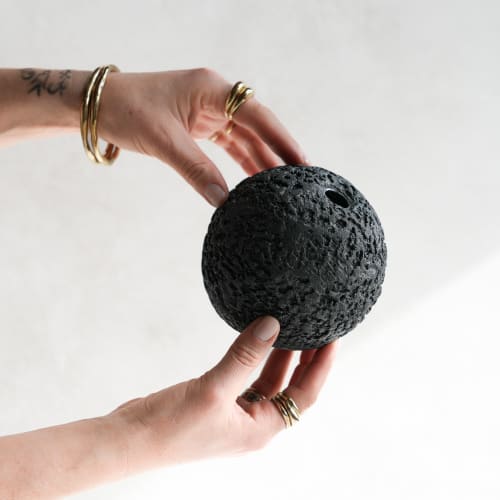 Sphere Bud Vase in Textured Carbon Black Concrete | Vases & Vessels by Carolyn Powers Designs. Item composed of concrete and glass in minimalism or contemporary style
