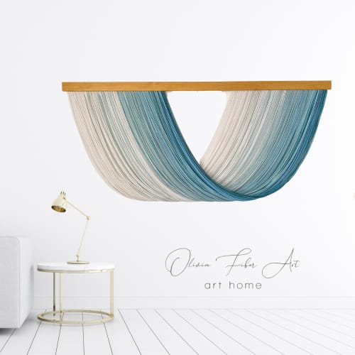 Maree Sea Wave Aesthetic Wall Art | Tapestry in Wall Hangings by Olivia Fiber Art. Item composed of wood and wool in boho or minimalism style