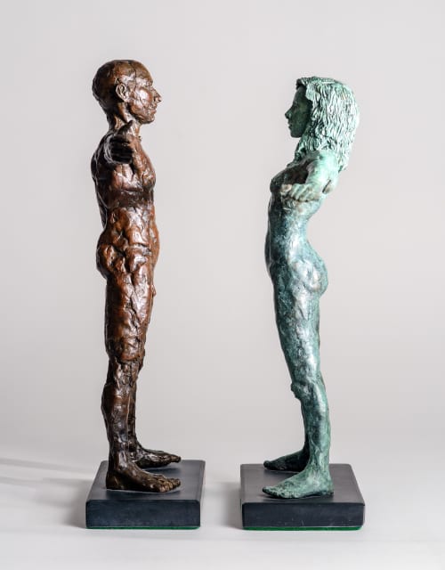 Small Figurative Nudes In Bronze Male And Female By Teresa Wells Sculptor Seen At Private