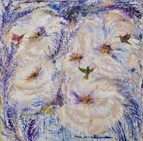 Blooming Paradise | Oil And Acrylic Painting in Paintings by Elena Parau. Item made of wood & canvas compatible with minimalism and contemporary style