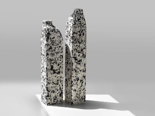 White Stone Set Vase - Block Series in Bio Concrete | Vases & Vessels by Donatas Žukauskas. Item composed of cement and paper in minimalism or contemporary style