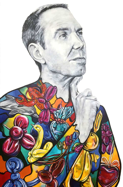Jeff Koons | Oil And Acrylic Painting in Paintings by Anthony Hernandez Art. Item composed of canvas & synthetic