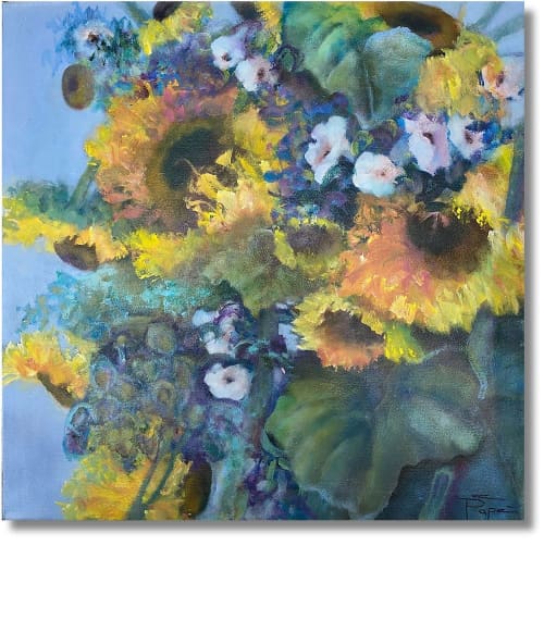 Fin d'Eté-End of Summer (sunflowers) | Oil And Acrylic Painting in Paintings by Christiane Papé. Item composed of canvas and synthetic