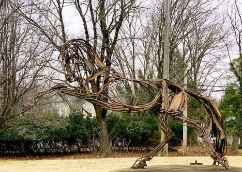 Gericroix, on exhibition through Outdoor Sculpture Project, | Public Sculptures by Wendy Klemperer Art Inc | The First National Bank & Trust in New Hope. Item made of steel