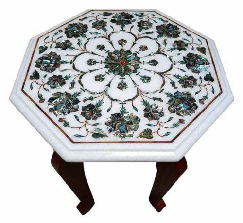 white marble table, coffee table, end table, tabletop | Tables by Innovative Home Decors. Item composed of marble compatible with country & farmhouse and art deco style