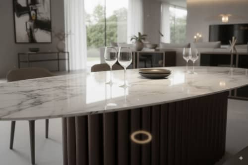 Cantus Sculptural Arabescato Marble Dining Table | Tables by DFdesignLab - Nicola Di Froscia. Item composed of copper and marble in contemporary or art deco style