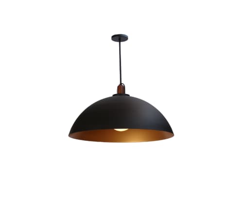 Duom Woody: Metal Dome Pendant with Wood Concept Detail | Pendants by Atrix Lighting. Item made of metal