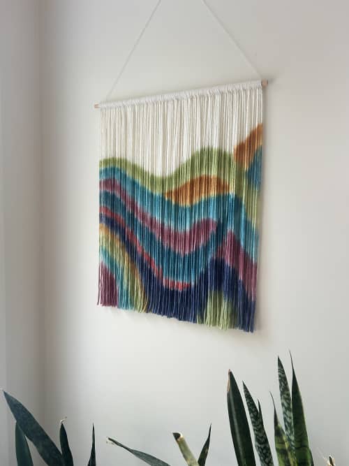 WANDERER TEAL Fiber Art Wall Hanging, Boho Multi Color | Macrame Wall Hanging in Wall Hangings by Wallflowers Hanging Art. Item composed of oak wood & wool compatible with boho and country & farmhouse style
