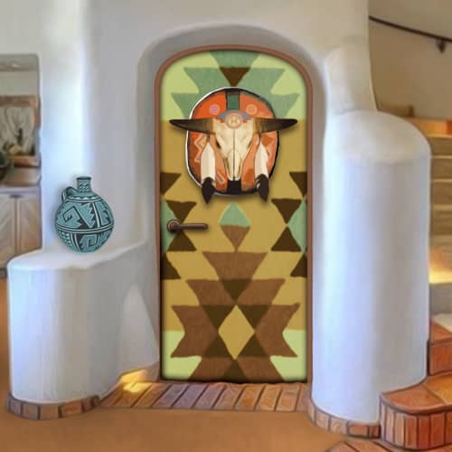 Southwest Style Door:  Cow Skull and Shield | Furniture by Blue Bliss. Item made of wood works with eclectic & maximalism & southwestern style