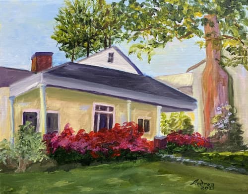 Azaleas on King Street | Oil And Acrylic Painting in Paintings by Andrea Frank | Antonia's Restaurant in Hillsborough. Item composed of canvas and synthetic