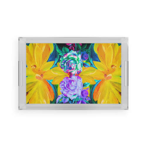 Vibrant Tropical Floral Acrylic Serving Tray | Serveware by Heirloom Wild by Candace Marquette. Item works with contemporary & modern style