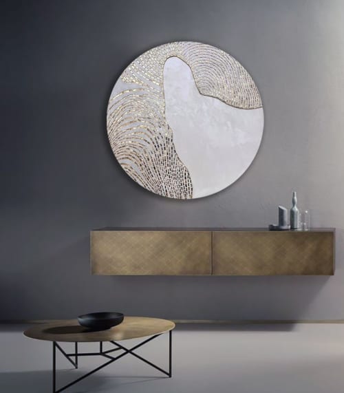 Abstract round wall art | Mixed Media by Julia Gorbunova. Item composed of glass compatible with minimalism and contemporary style