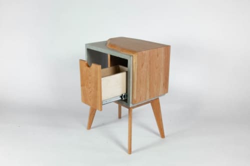 Half'n Half | Nightstand in Storage by Curly Woods. Item made of maple wood with concrete works with mid century modern style