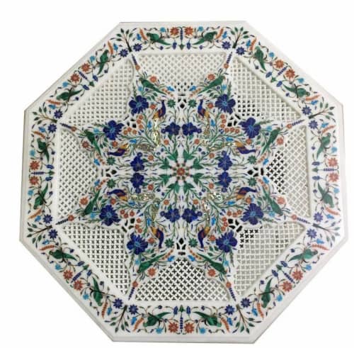 white marble table, coffee table, end table, tabletop | Tables by Innovative Home Decors. Item composed of marble in country & farmhouse or art deco style