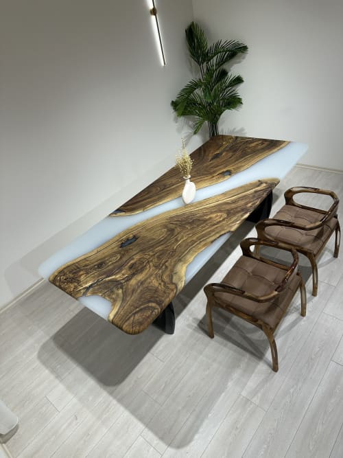 Gray Epoxy Walnut Dining Table, Resin River Wood Table Top | Tables by Tinella Collection. Item composed of walnut compatible with minimalism and contemporary style