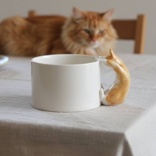 Ginger Cat Handle Mug – Handcrafted Ceramic | Drinkware by 4AM Product Design. Item made of ceramic
