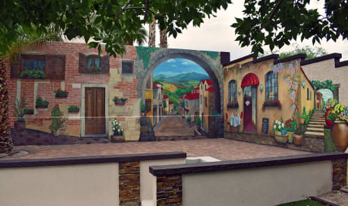 Tuscan Village - outdoor mural | Street Murals by Aniko Doman. Item composed of synthetic