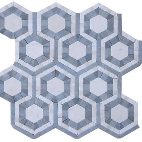 Cosmos Carrara & Moonstone Hexagon Marble Polished Mosaic Ti | Tiles by YP Art Ceramic. Item composed of stone
