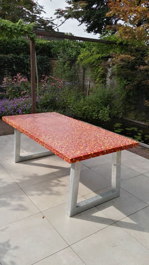 Outdoor table | Picnic Table in Tables by Peter Vial | Bijlmerweide in Amsterdam. Item composed of metal and glass