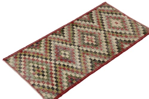 1960s Vintage distressed Turkish Rug in Green, multicolor | Area Rug in Rugs by Rug and Kilim