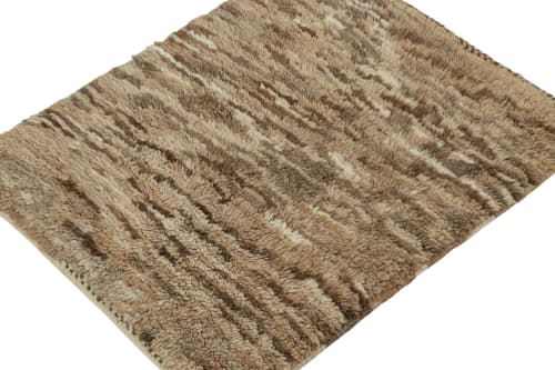 Vintage Moroccan Tribal rug in Beige-Brown Shag Pile | Area Rug in Rugs by Rug and Kilim